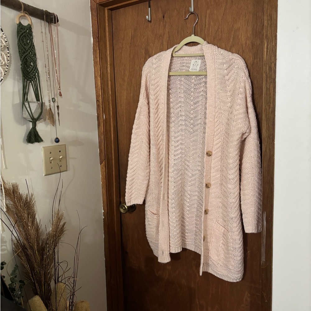 Cozy Pink Open-Front Cardigan Sweater